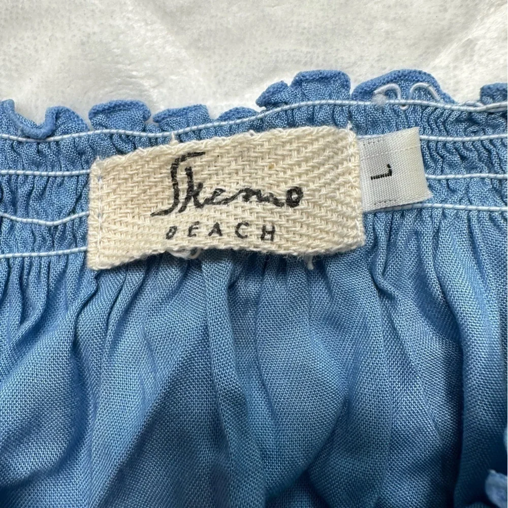 Skemo Bahama Gypsy Shirred Waist Dip Dyed Blue Mini Dress Cover-Up Womens Large